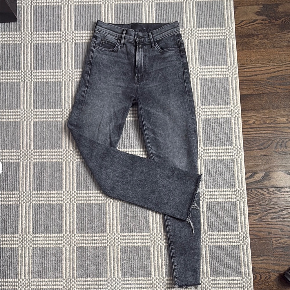 Mother Denim: Gray Skinny Jeans with High Waist and Smooth Fabric